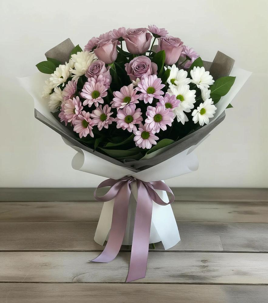 Букет цветов из: Хризантемы и Розы в Боброве