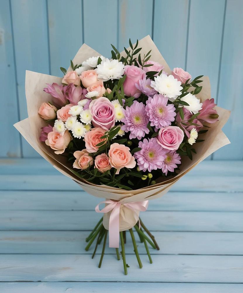 Букет цветов из: Хризантемы, Розы и Альстромерии в Боброве