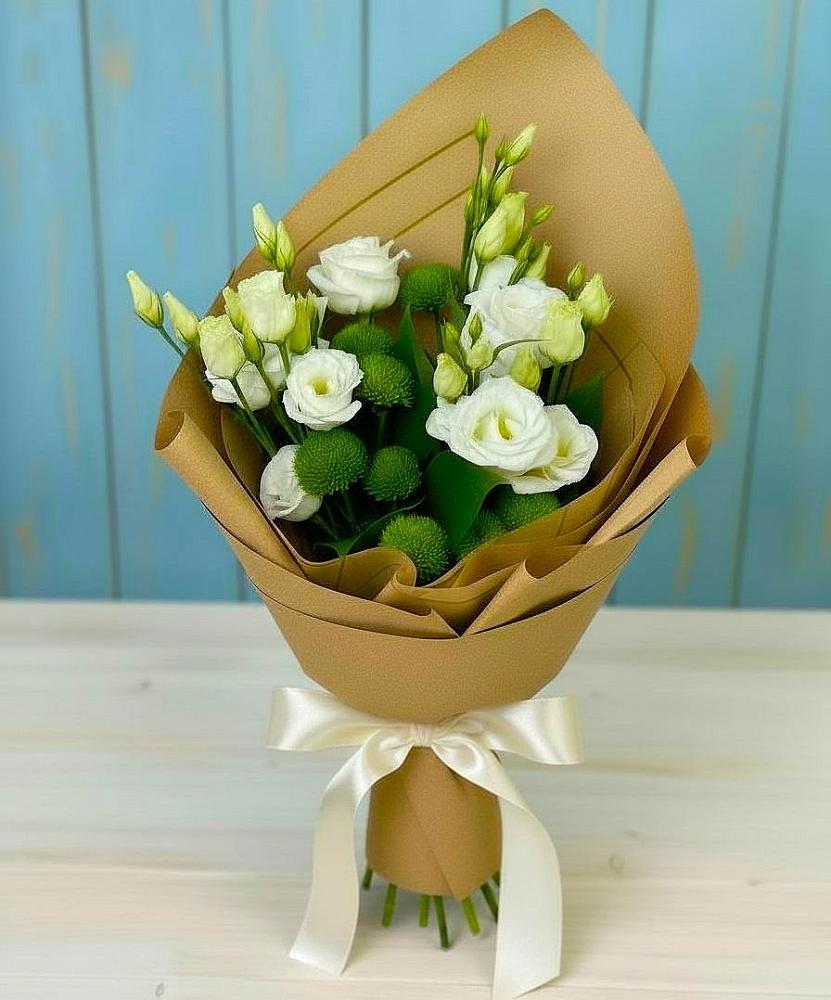 Букет цветов из: Хризантемы и Лизиантусы в Боброве