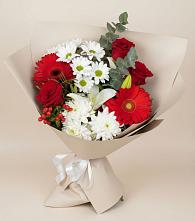 Букет цветов из:  Розы, Хризантемы, Герберы и Лилии в Боброве