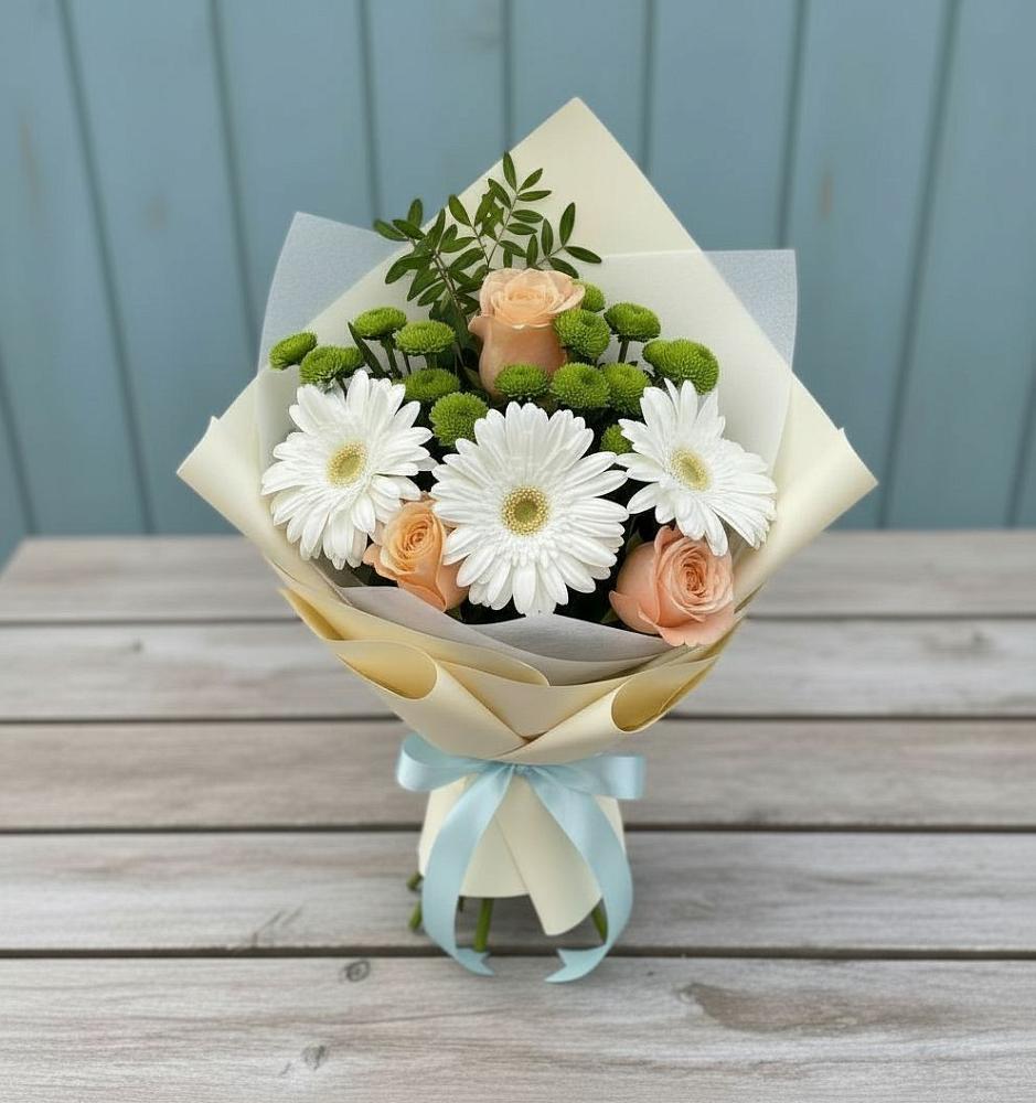 Букет цветов из: Герберы, Розы и Хризантемы в Боброве