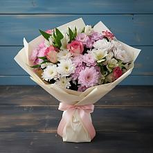 Букет цветов из:  Хризантемы, Альстромерии и Розы в Боброве