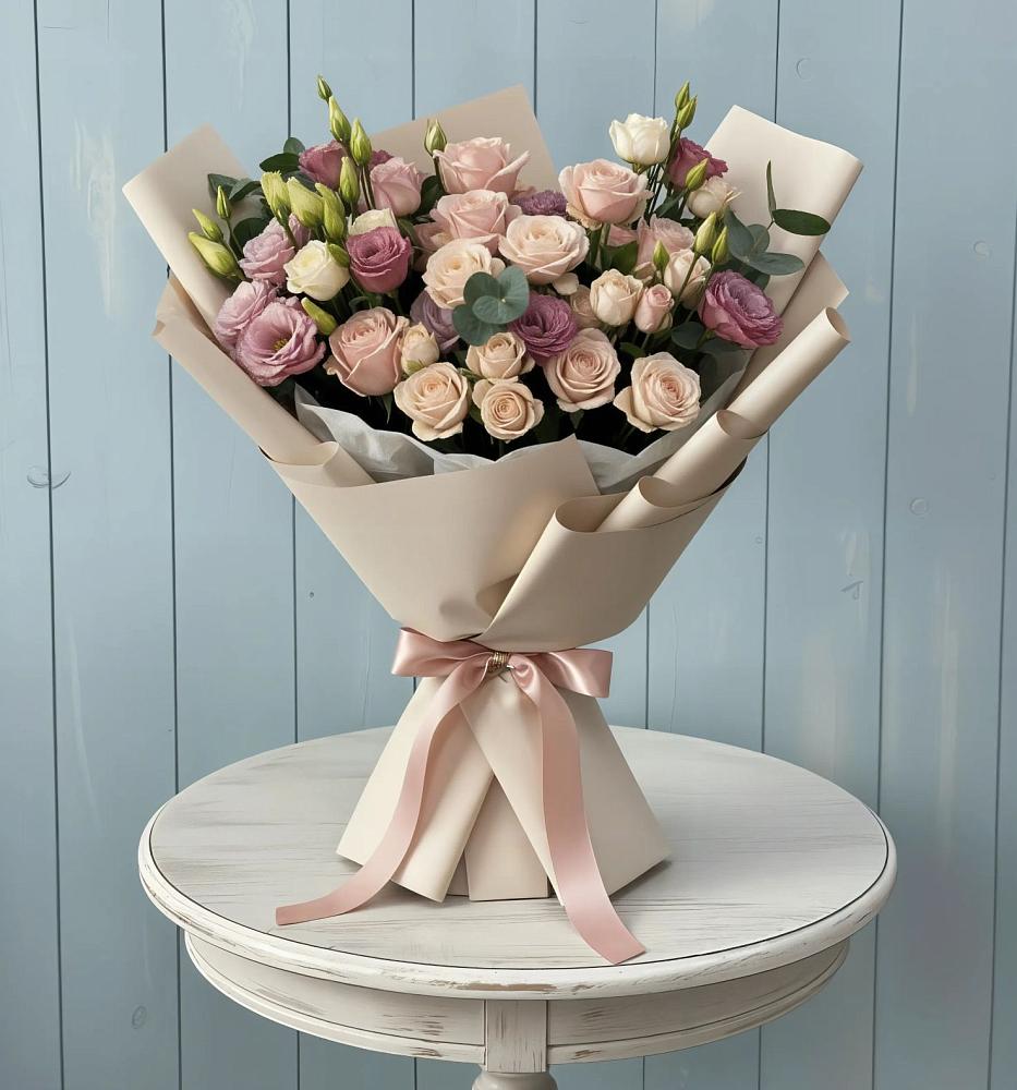 Букет цветов из: Розы и Лизиантусы в Боброве