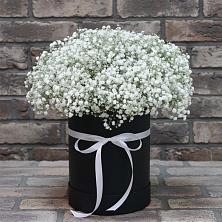 Цветочная композиция из Гипсофила в шляпной коробке в Боброве